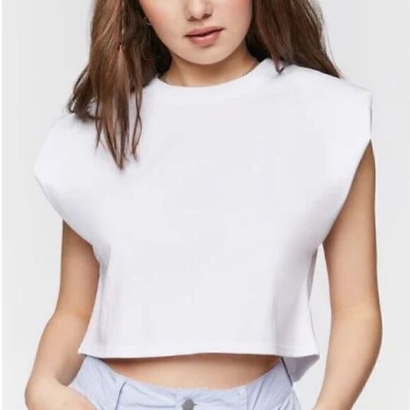 NWT Forever 21 Cropped Muscle Tee Tank White Casual Streetwear Knit Cotton - Picture 6 of 6